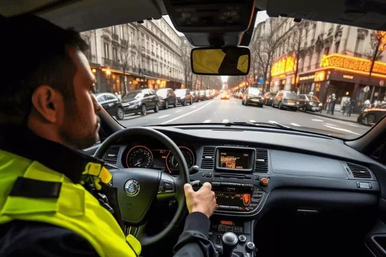 Dashcam filmant la route et le chauffeur
