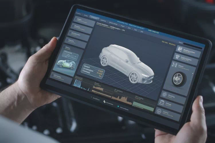 Homme regardant sur sa tablette ce que dit son Logiciel de diagnostic auto