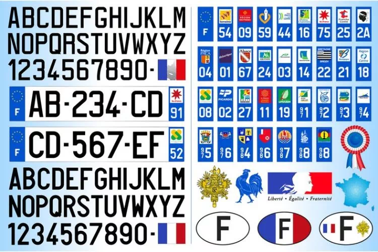 Éléments composant une plaque d'immatriculation française